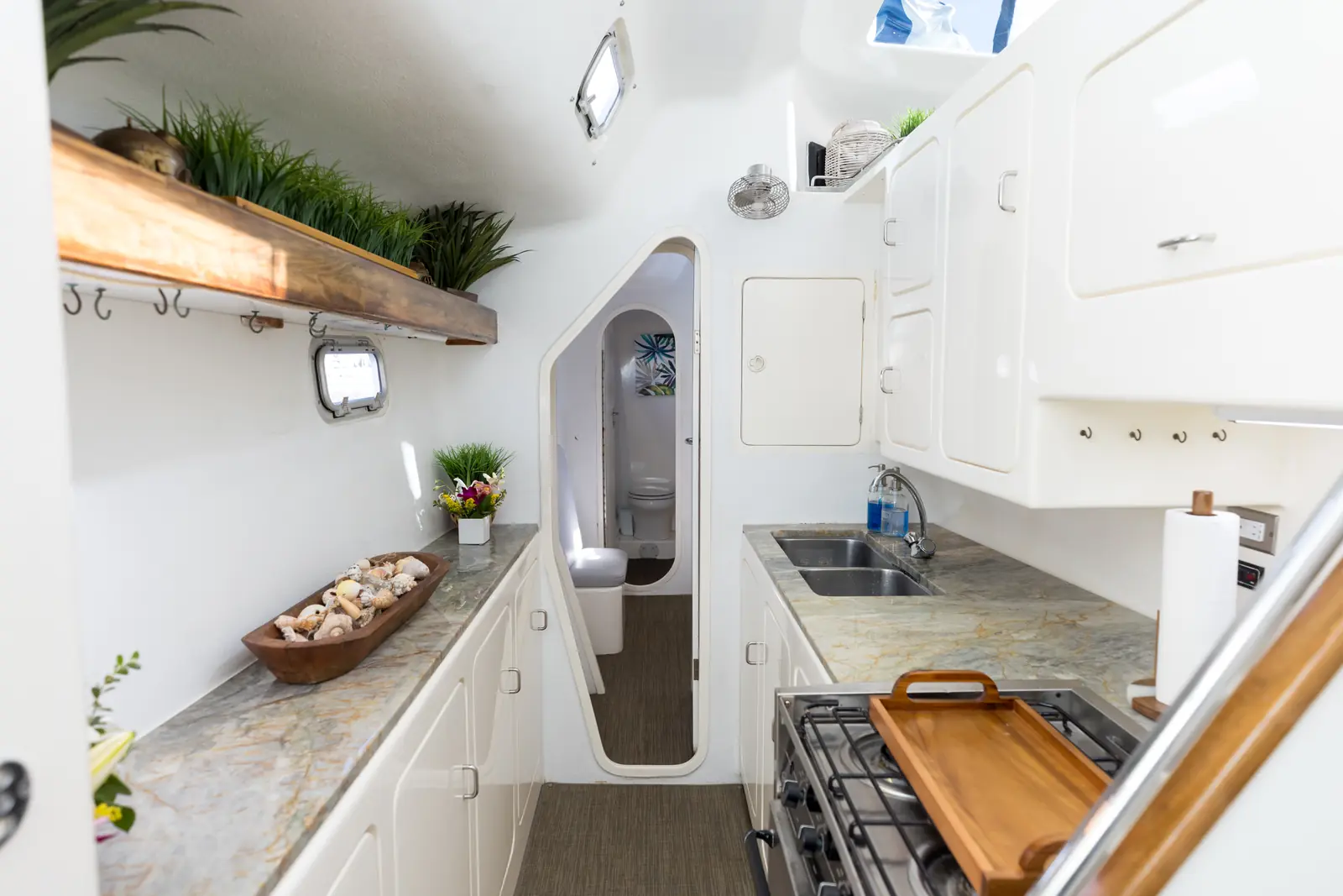Galley with marble counters