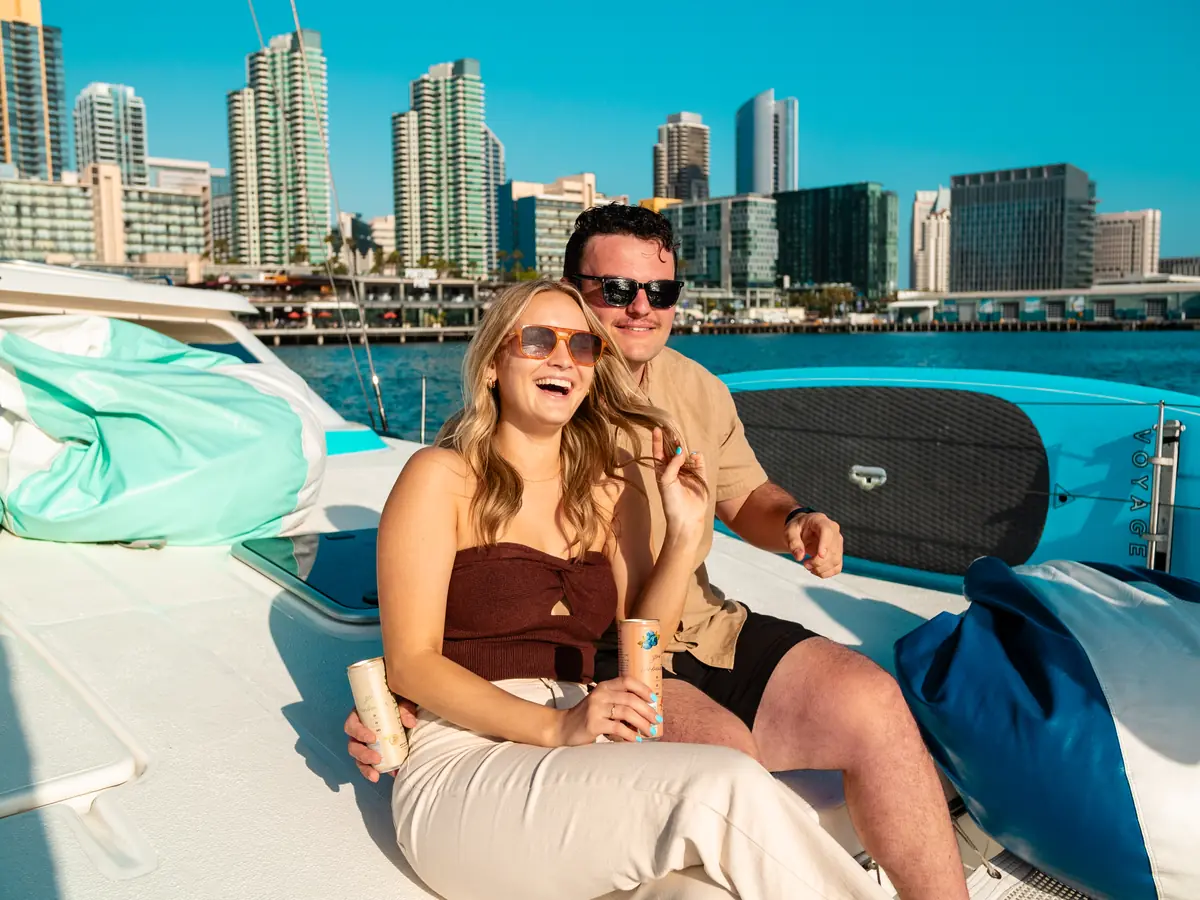 Malarky Charters sailing catamaran at San Diego marina dock