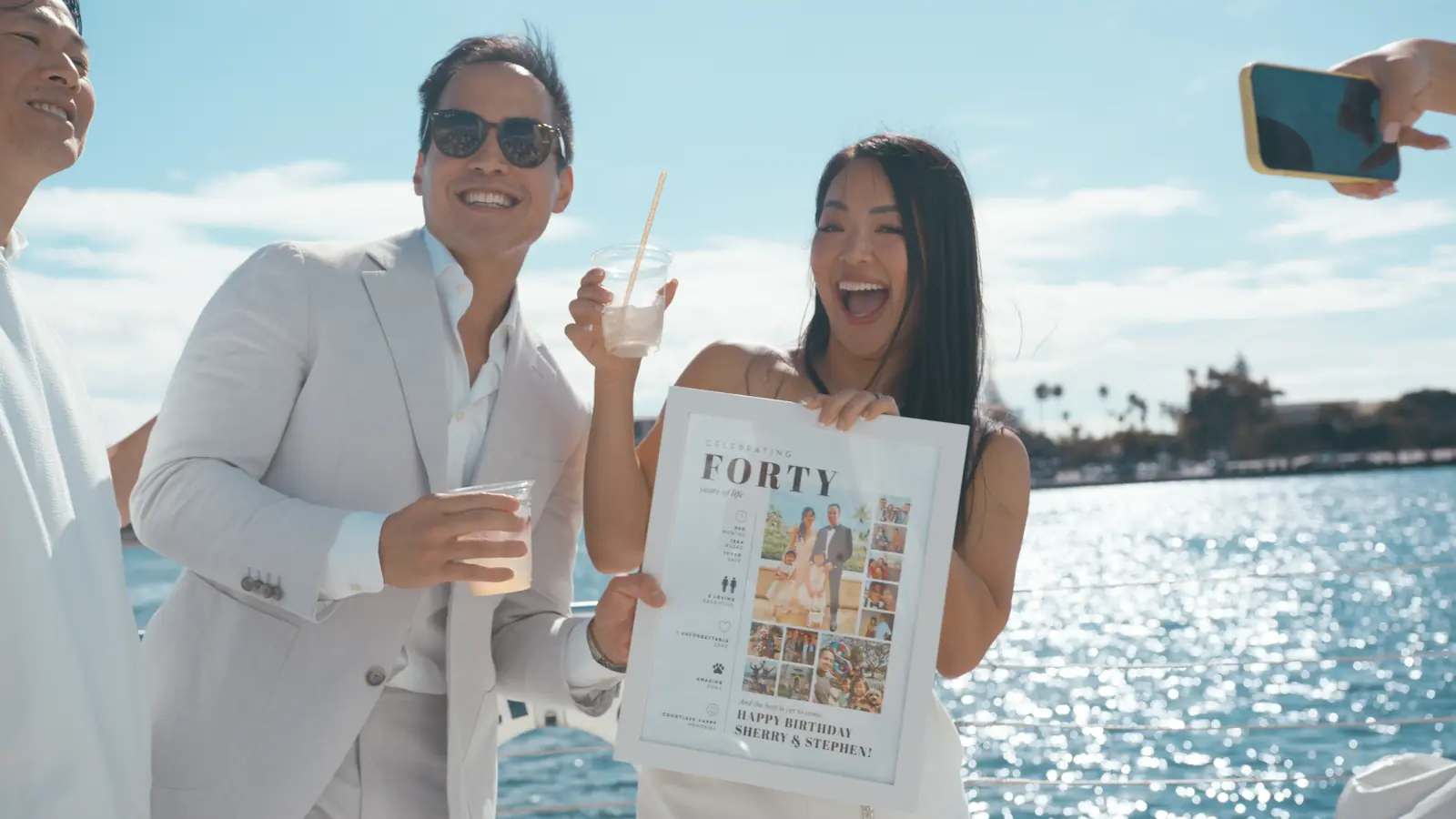40th birthday celebration aboard Malarky with custom 'FORTY' poster on San Diego Bay
