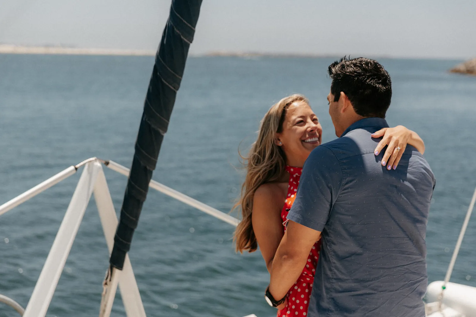 Couple celebrating anniversary aboard Malarky Charters on San Diego Bay