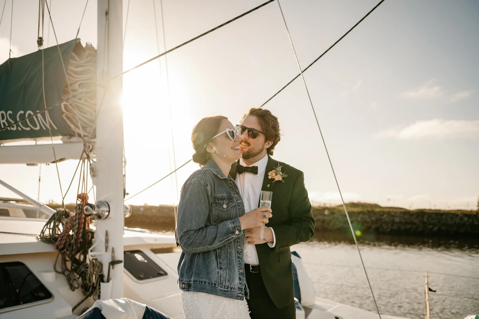 Wedding bow couple sunset